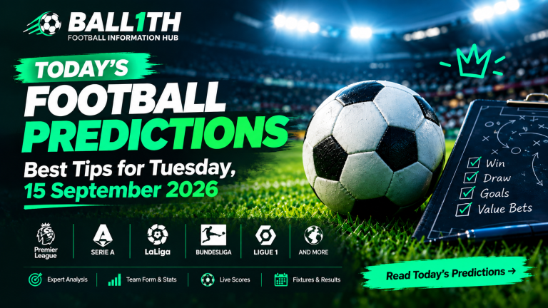 Today’s football predictions and best tips for Tuesday 15 September 2026