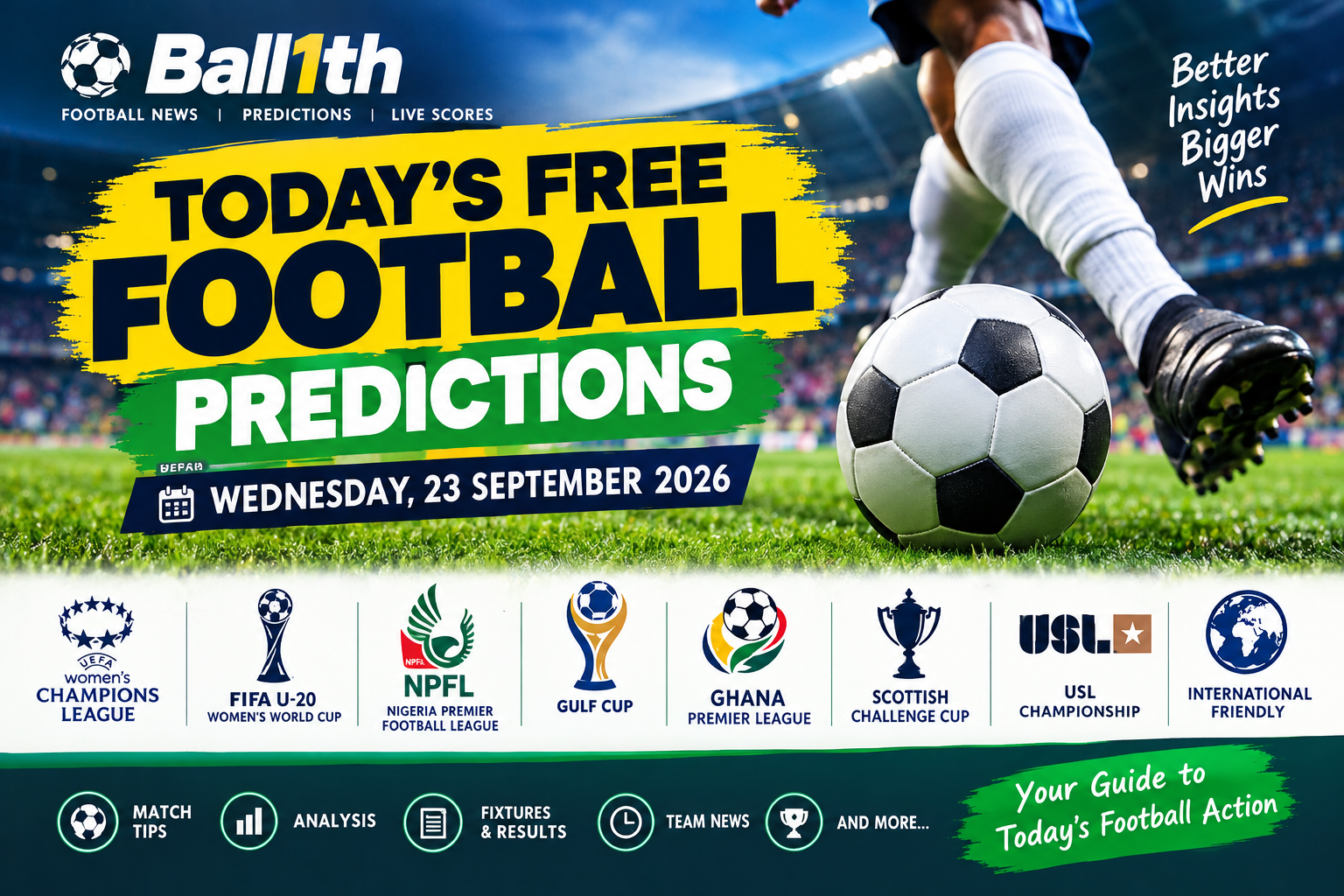 Today's free football predictions for Wednesday 23 September 2026