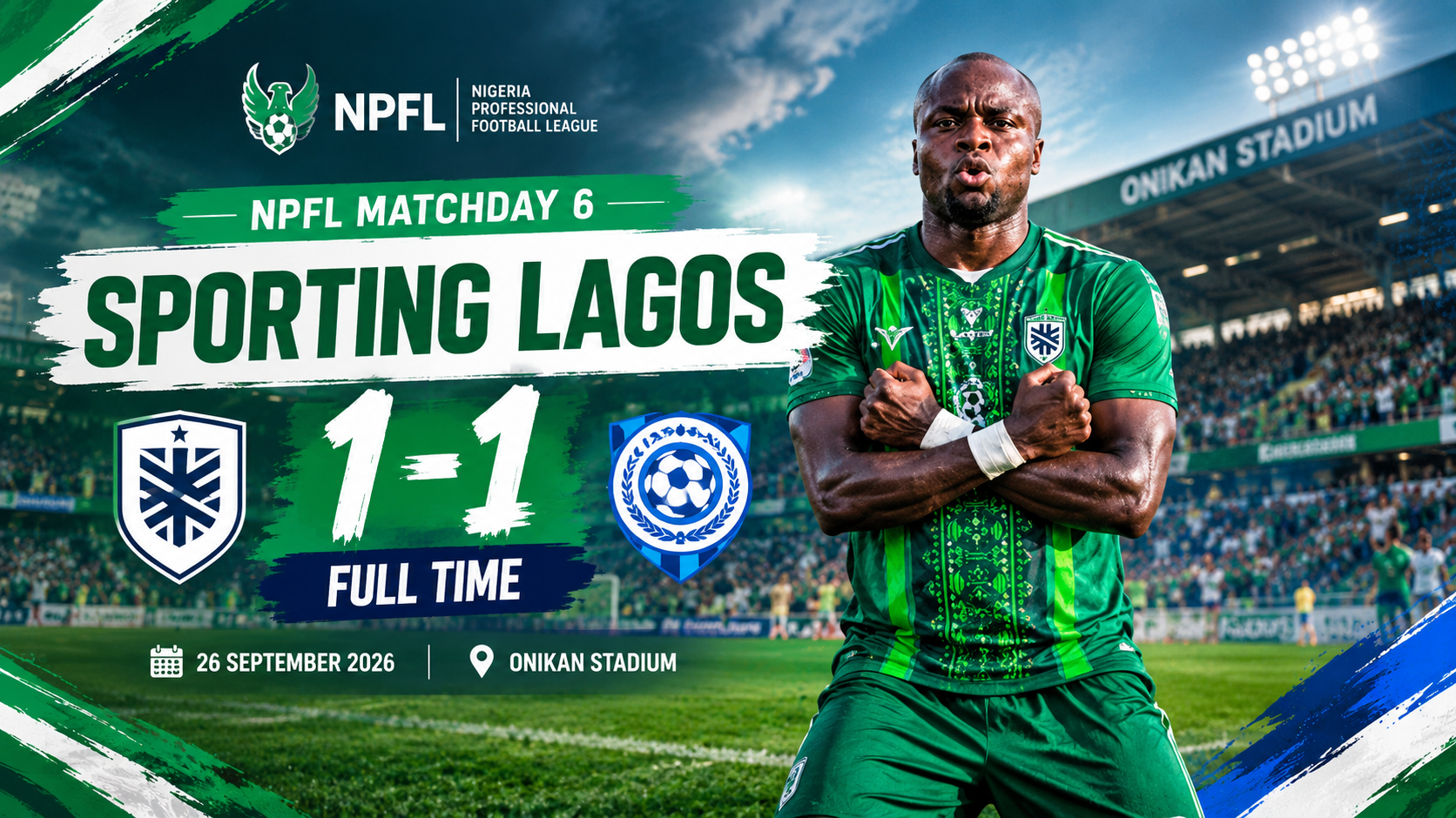 Sporting Lagos 1-1 NPFL Matchday 6 full-time result