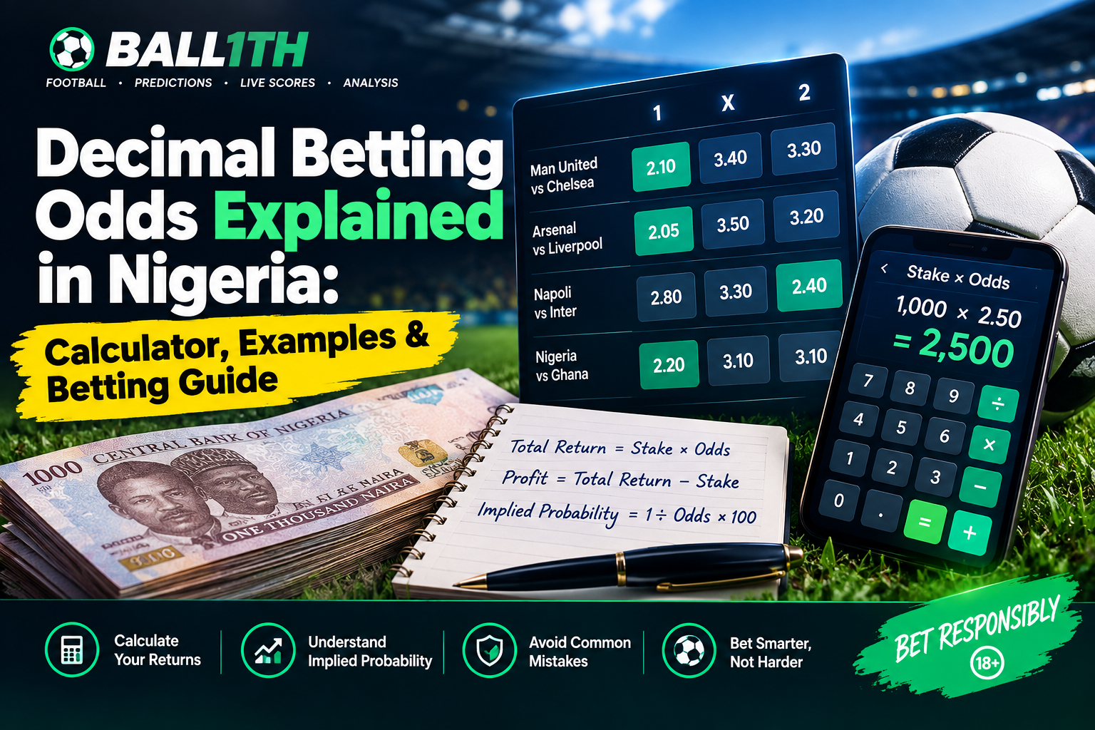 Decimal betting odds explained in Nigeria with a betting odds calculator, football odds table and naira examples