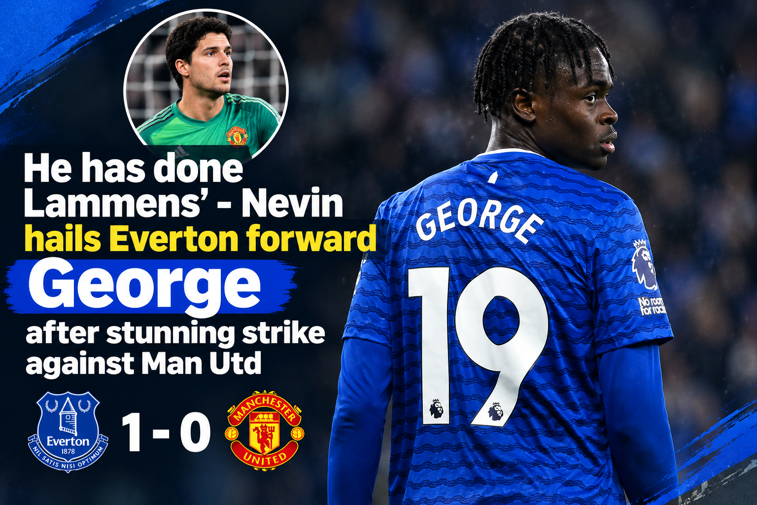 Everton forward George celebrates after scoring a stunning strike against Manchester United