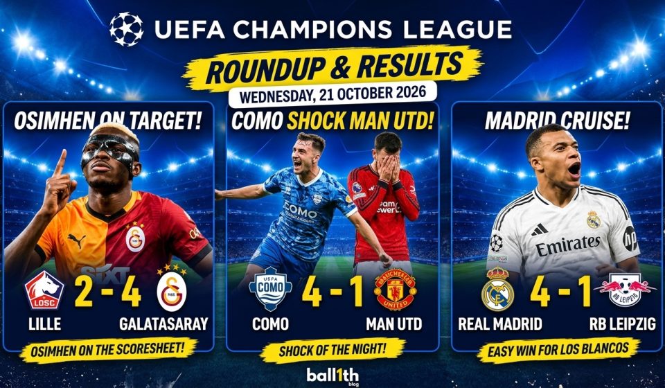 Champions League results featuring Real Madrid and Victor Osimhen
