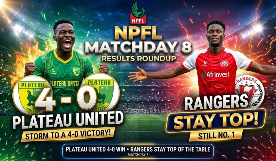 NPFL Matchday 8 results featuring Plateau United's 4-0 win over Kano Pillars